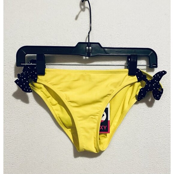 Roxy Swimwear Womens Medium Bright Yellow Bikini Bottom Polka Dot Side Ties Boho - Picture 1 of 7